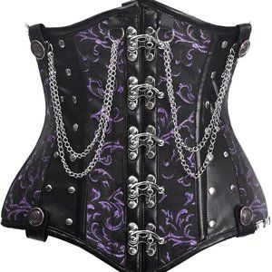 Black/Purple Steel Boned Underbust Corset w/Chains and Clasps